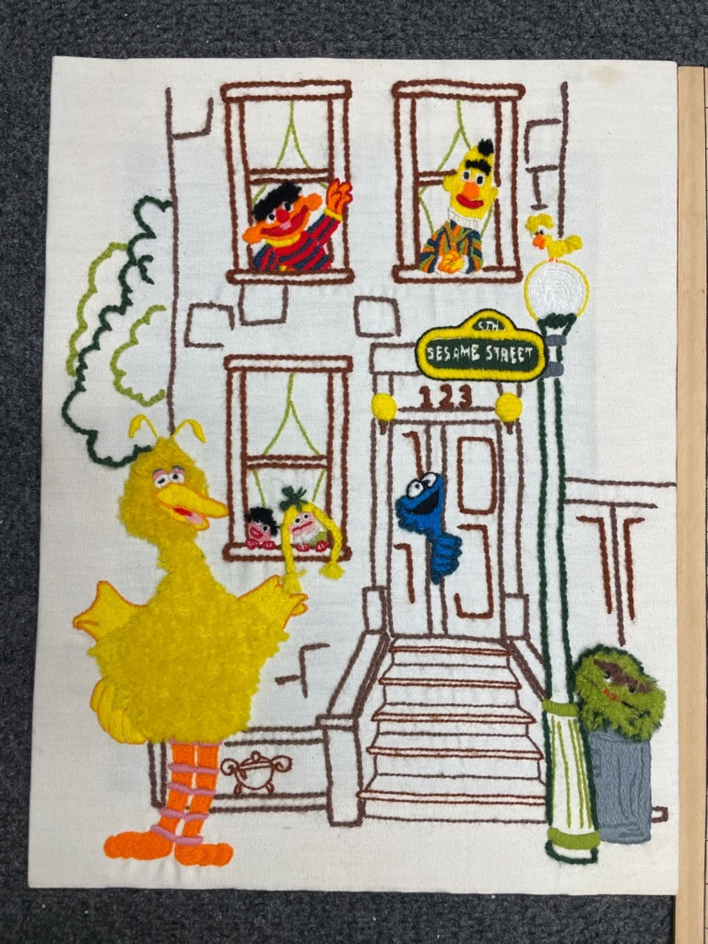 Vintage Sesame Street Yarn Art Sign Big Bird Bert Ernie Cookie Monster 1970s - Picture 3 of 5